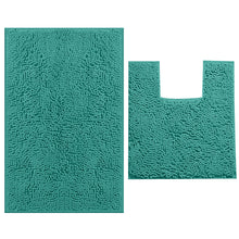 Load image into Gallery viewer, 2 Piece Bath Rug + Square Cutout Toilet Mat Set, Turquoise