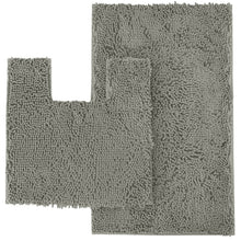 Load image into Gallery viewer, 2 Piece Bath Rug + Square Cutout Toilet Mat Set, Warm Gray