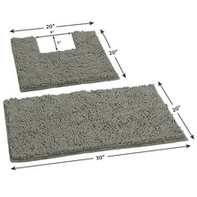Load image into Gallery viewer, 2 Piece Bath Rug + Square Cutout Toilet Mat Set, Warm Gray