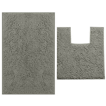 Load image into Gallery viewer, 2 Piece Bath Rug + Square Cutout Toilet Mat Set, Warm Gray