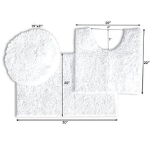 Load image into Gallery viewer, 3pc Set (Style B) Bath Rug + U Shape Toilet Mat + Round Toilet Lid Cover Rug, White
