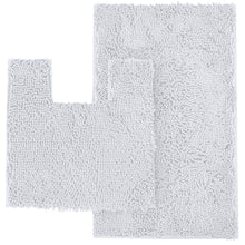 Load image into Gallery viewer, 2 Piece Bath Rug + Square Cutout Toilet Mat Set, White