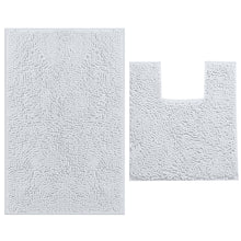 Load image into Gallery viewer, 2 Piece Bath Rug + Square Cutout Toilet Mat Set, White