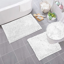 Load image into Gallery viewer, 3pc Set (Style B) Bath Rug + U Shape Toilet Mat + Round Toilet Lid Cover Rug, White