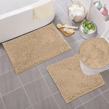 Load image into Gallery viewer, 3pc Set (Style B) Bath Rug + U Shape Toilet Mat + Round Toilet Lid Cover Rug, Beige
