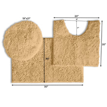 Load image into Gallery viewer, 3pc Set (Style B) Bath Rug + U Shape Toilet Mat + Round Toilet Lid Cover Rug, Beige
