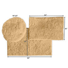 Load image into Gallery viewer, 3pc Set (Style C) Bath Rugs + Round Toilet Lid Rug, Beige
