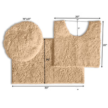 Load image into Gallery viewer, 3pc Set (Style B) Bath Rug + U Shape Toilet Mat + Round Toilet Lid Cover Rug, Birch
