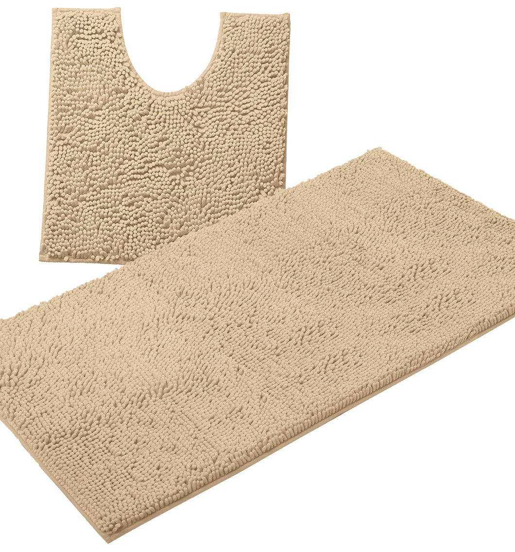 Bathroom Rugs Luxury Chenille 2-Piece Bath Mat Set, Large, Birch