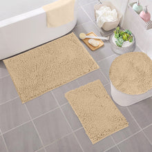 Load image into Gallery viewer, 3pc Set (Style C) Bath Rugs + Round Toilet Lid Rug, Birch
