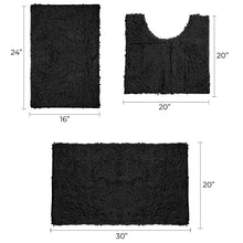 Load image into Gallery viewer, 3 Piece Set (Style A) Bath Rugs + U Shape Toilet Mat, Black
