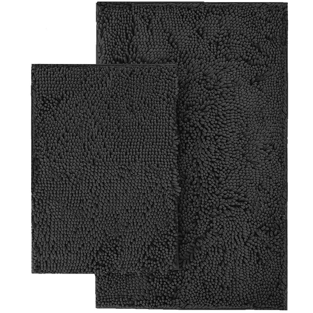 Microfiber 2-Piece Rectangular Mats Set, 20x30 & 15x23 Inch, Black