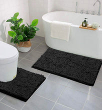 Load image into Gallery viewer, LuxUrux Bathroom Rugs Luxury Chenille 2-Piece Bath Mat Set, Black
