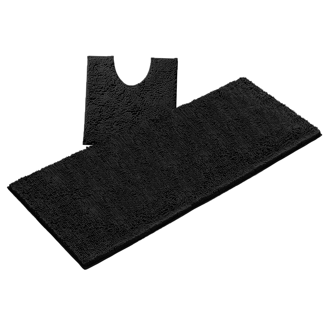 Luxury Microfiber 2-Piece Toilet & Bath Mat Set, XL, Black