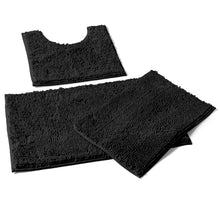 Load image into Gallery viewer, 3 Piece Set (Style A) Bath Rugs + U Shape Toilet Mat, Black
