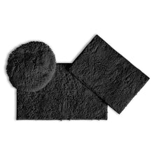 Load image into Gallery viewer, 3pc Set (Style C) Bath Rugs + Round Toilet Lid Rug, Black
