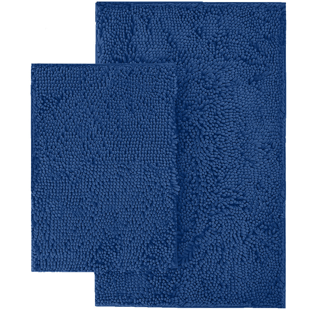 Microfiber 2-Piece Rectangular Mats Set, 20x30 & 15x23 Inch, Blue