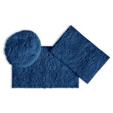 Load image into Gallery viewer, 3pc Set (Style C) Bath Rugs + Round Toilet Lid Rug, Blue
