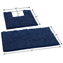 Load image into Gallery viewer, 2 Piece Bath Rug + Square Cutout Toilet Mat Set, Blue
