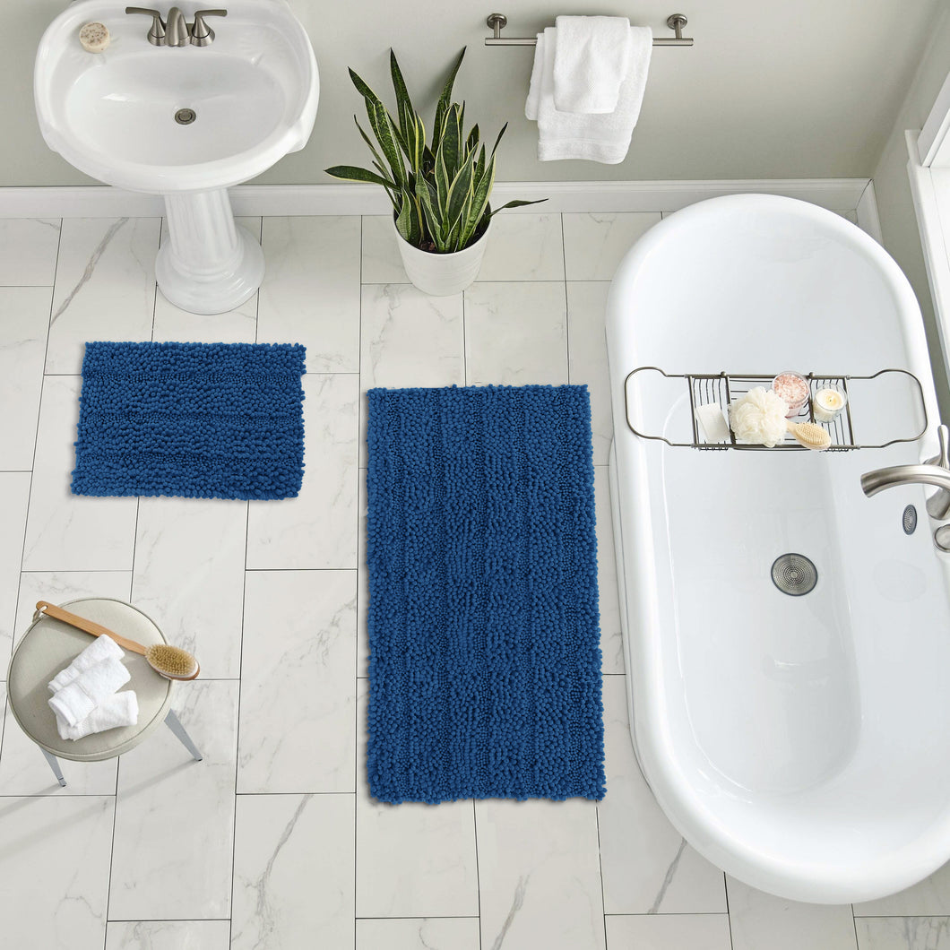 2 Piece Rectangular Bath Rug Set, 15x23 + 24x36 inch, Blue