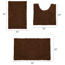 Load image into Gallery viewer, 3 Piece Set (Style A) Bath Rugs + U Shape Toilet Mat, Brown
