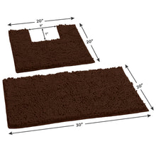 Load image into Gallery viewer, 2 Piece Bath Rug + Square Cutout Toilet Mat Set, Brown
