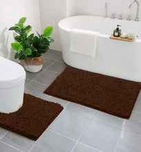 Load image into Gallery viewer, LuxUrux Bathroom Rugs Luxury Chenille 2-Piece Bath Mat Set, Brown

