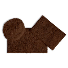 Load image into Gallery viewer, 3pc Set (Style C) Bath Rugs + Round Toilet Lid Rug, Brown
