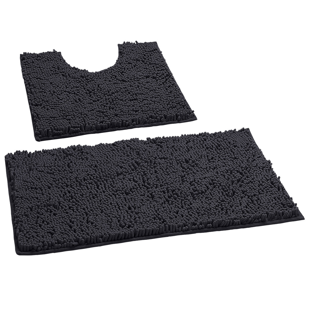 LuxUrux Bathroom Rugs Luxury Chenille 2-Piece Bath Mat Set, Charcoal