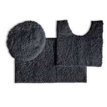 Load image into Gallery viewer, 3pc Set (Style B) Bath Rug + U Shape Toilet Mat + Round Toilet Lid Cover Rug, Charcoal
