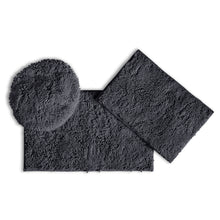 Load image into Gallery viewer, 3pc Set (Style C) Bath Rugs + Round Toilet Lid Rug, Charcoal
