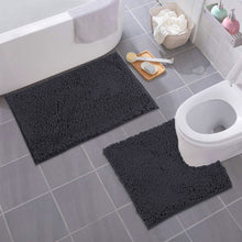 Load image into Gallery viewer, LuxUrux Bathroom Rugs Luxury Chenille 2-Piece Bath Mat Set, Charcoal
