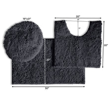 Load image into Gallery viewer, 3pc Set (Style B) Bath Rug + U Shape Toilet Mat + Round Toilet Lid Cover Rug, Charcoal
