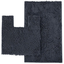 Load image into Gallery viewer, 2 Piece Bath Rug + Square Cutout Toilet Mat Set, Charcoal
