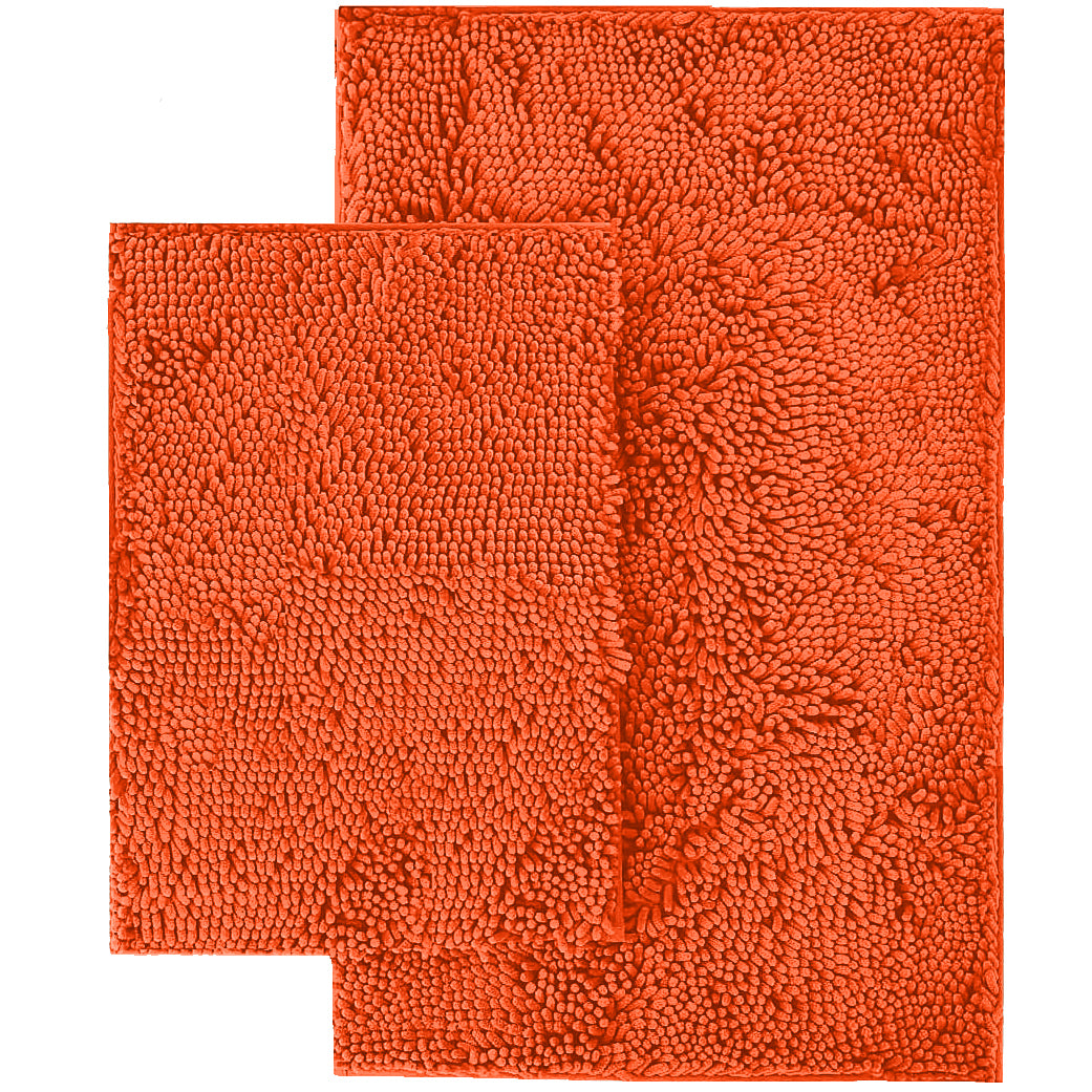 Microfiber 2-Piece Rectangular Mats Set, 20x30 & 15x23 Inch, Coral