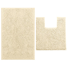 Load image into Gallery viewer, 2 Piece Bath Rug + Square Cutout Toilet Mat Set, Cream
