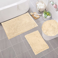 Load image into Gallery viewer, 3pc Set (Style C) Bath Rugs + Round Toilet Lid Rug, Cream
