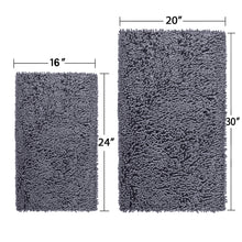 Load image into Gallery viewer, Microfiber 2-Piece Rectangular Mats Set, 20x30 &amp; 15x23 Inch, Dark Grey
