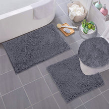 Load image into Gallery viewer, 3pc Set (Style B) Bath Rug + U Shape Toilet Mat + Round Toilet Lid Cover Rug, Dark Grey
