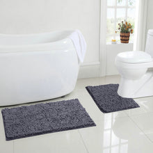 Load image into Gallery viewer, LuxUrux Bathroom Rugs Luxury Chenille 2-Piece Bath Mat Set, Dark Gray
