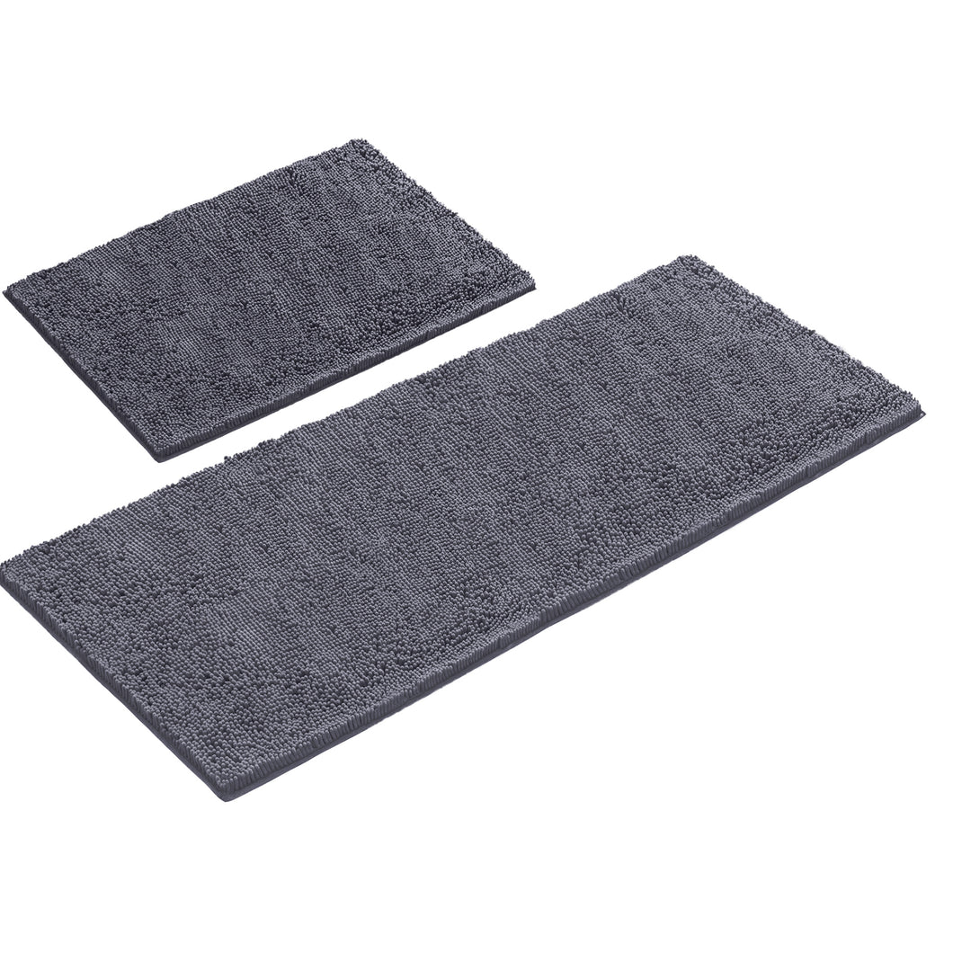 Chenille Microfiber 2-Piece Rectangular Mats Set, XL, Dark Grey