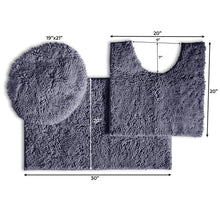 Load image into Gallery viewer, 3pc Set (Style B) Bath Rug + U Shape Toilet Mat + Round Toilet Lid Cover Rug, Blue

