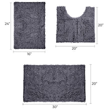 Load image into Gallery viewer, 3 Piece Set (Style A) Bath Rugs + U Shape Toilet Mat, Dark Grey
