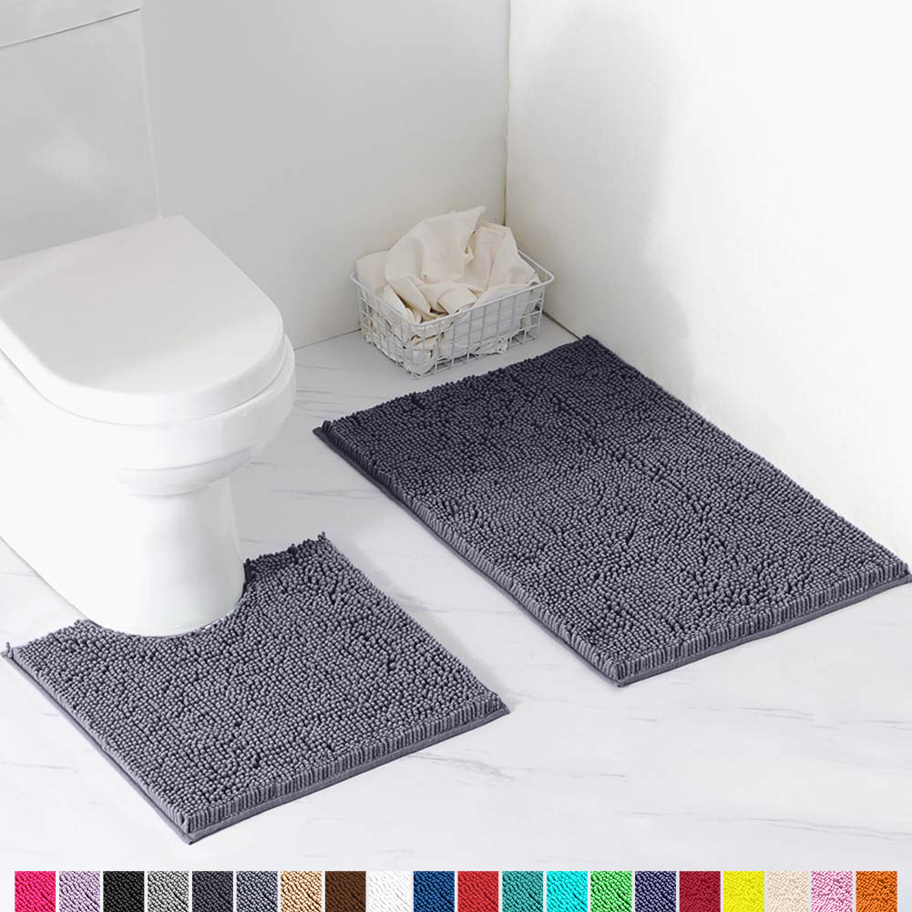  Luxury Chenille Charcoal Grey Bathroom Rugs Sets 2