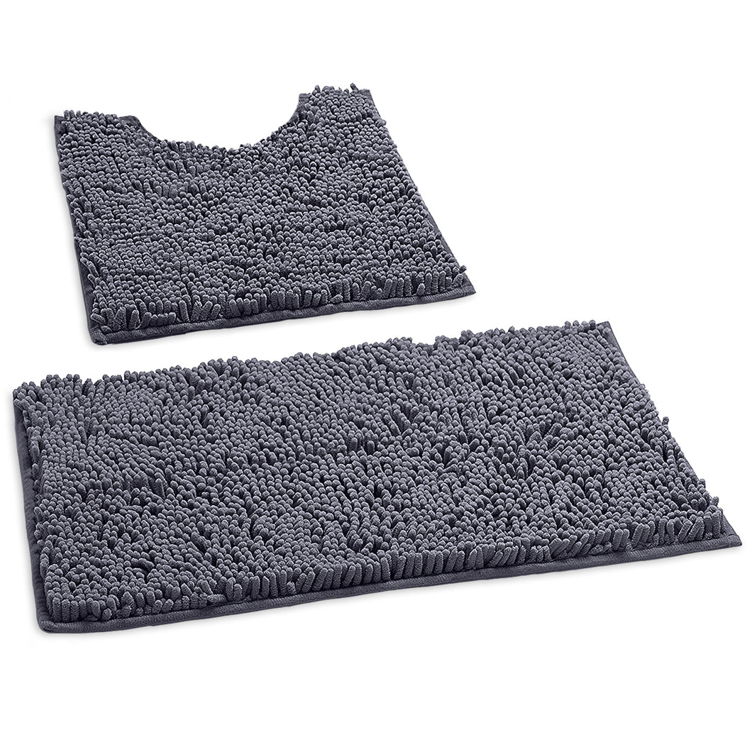 Luxury Chenille Bathroom Rugs 2-Piece Bath Mat Set, Small, Dark Gray