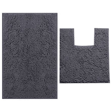 Load image into Gallery viewer, 2 Piece Bath Rug + Square Cutout Toilet Mat Set, Dark Grey
