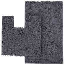 Load image into Gallery viewer, 2 Piece Bath Rug + Square Cutout Toilet Mat Set, Dark Grey

