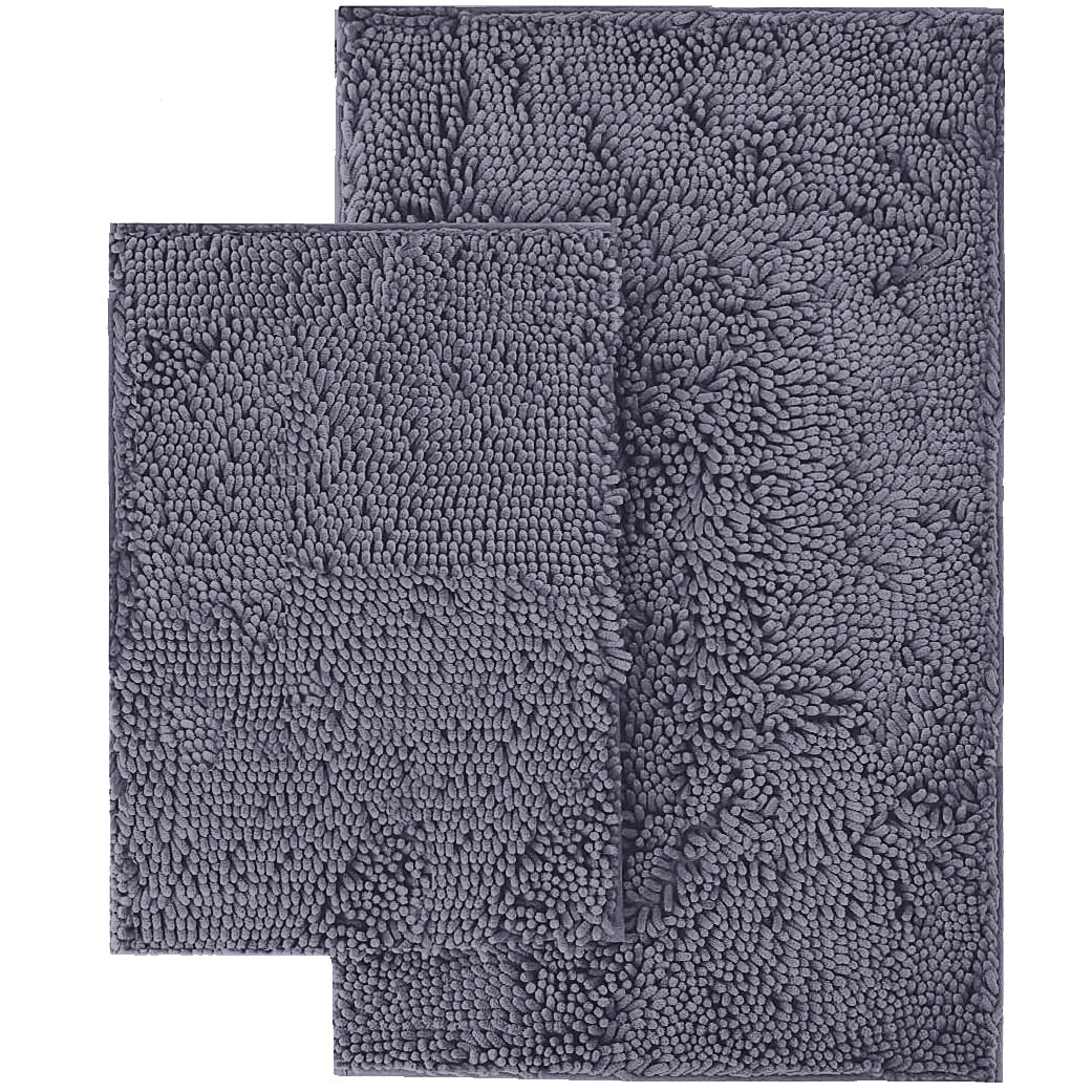 Microfiber 2-Piece Rectangular Mats Set, 20x30 & 15x23 Inch, Dark Grey