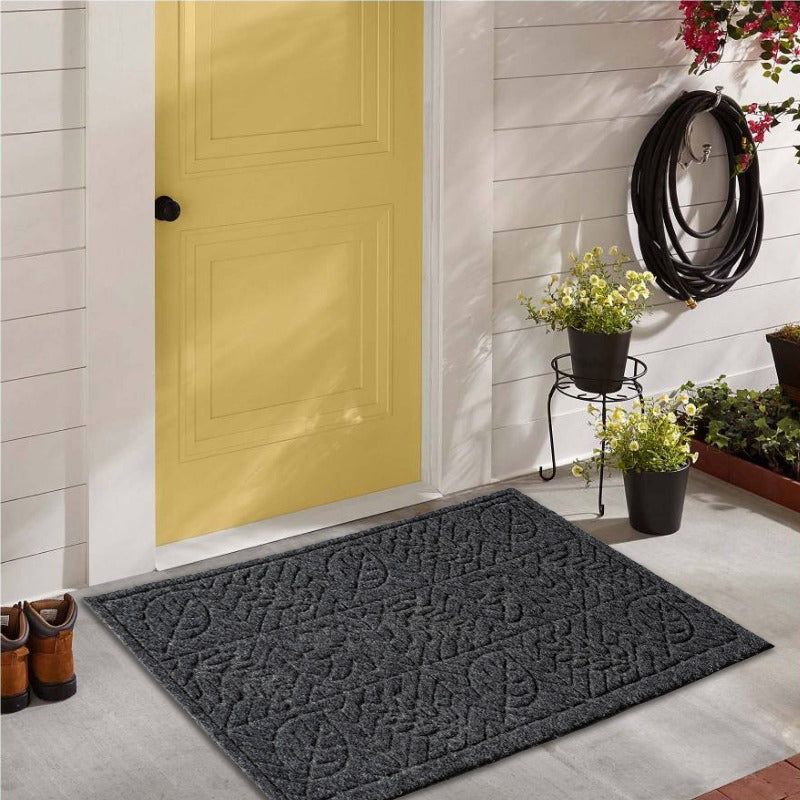 LuxUrux Durable Door Mat, Heavy Duty for Indoor Outdoor - 17x30 Inch, Grey leaves