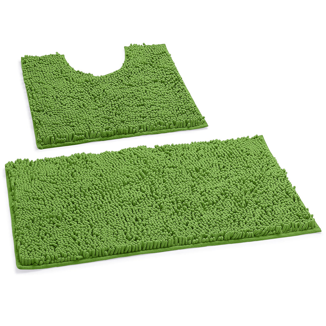 LuxUrux Bathroom Rugs Luxury Chenille 2-Piece Bath Mat Set, Green